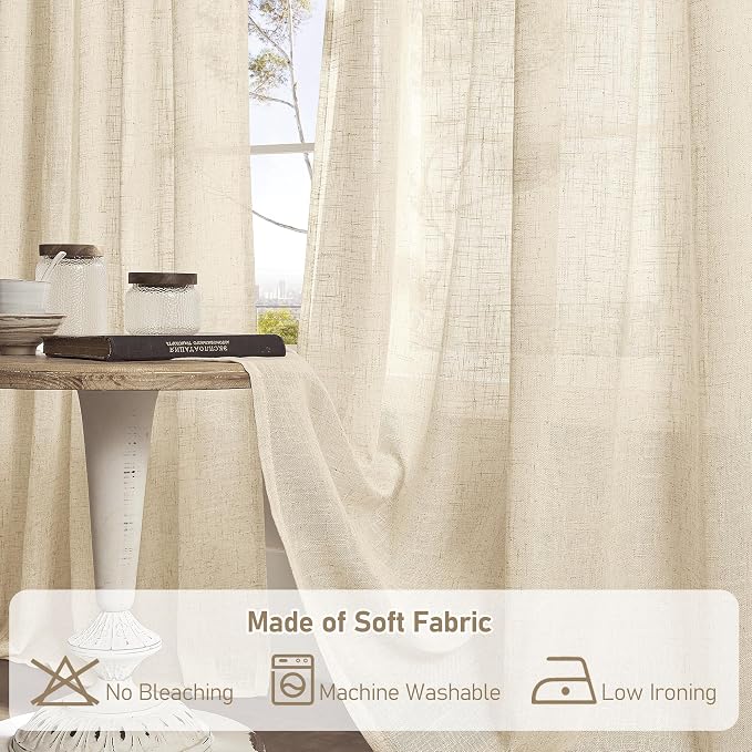 LAMIT Natural Linen Semi Sheer Curtains 63 Inch - Image 8