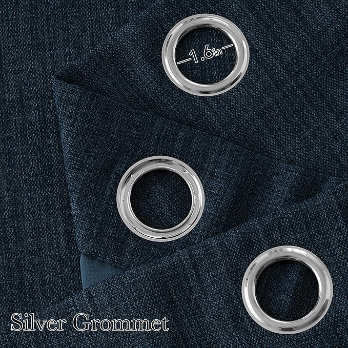 NICETOWN Faux Linen Navy Blue Blackout Curtains 84 inches Long - Image 2