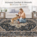 Area Rugs 9x12 Vintage Rug: Large Washable Living Room Rug Retro Medallion - Image 7
