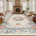 Area Rugs 10'x12' Washable Non-Slip, Floral Vintage Distress Print Pattern by RELEANY