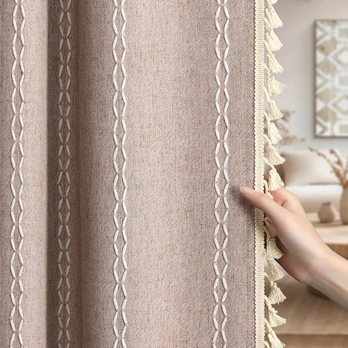 Taupe Boho Blackout Curtains 2 Panels 84 Inch by Unknown