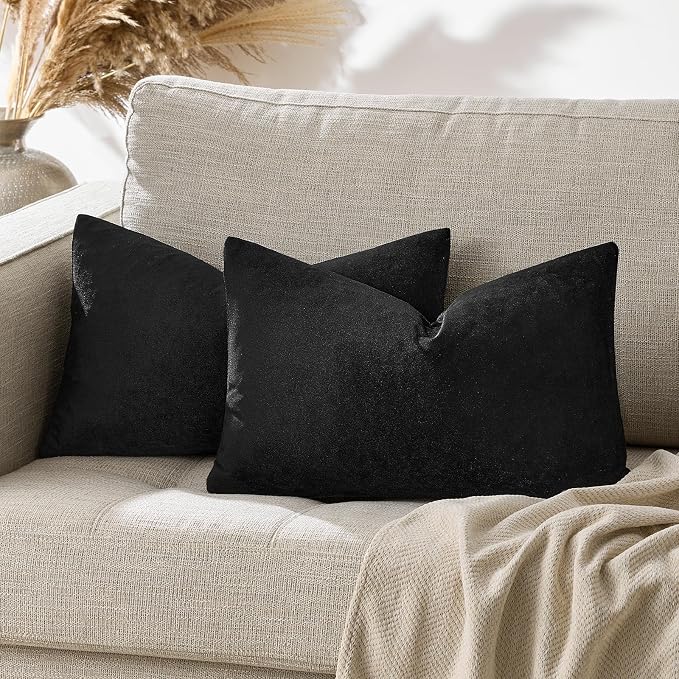 GIGIZAZA Black Velvet Pillow Covers 12x20, Decorative Lumbar Throw Pillows by GIGIZAZAFocusingonhomedecoration