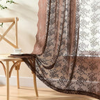YJ YANJUN Vintage Lace Curtains 84 Inches Long-Victorian Floral Boho Brown - Image 4