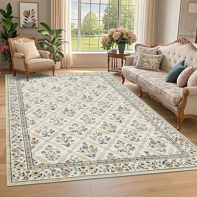 Large Entryway Rug 3x5 Floral Washable Area Rugs Vintage Soft Non-Slip Small - Image 2