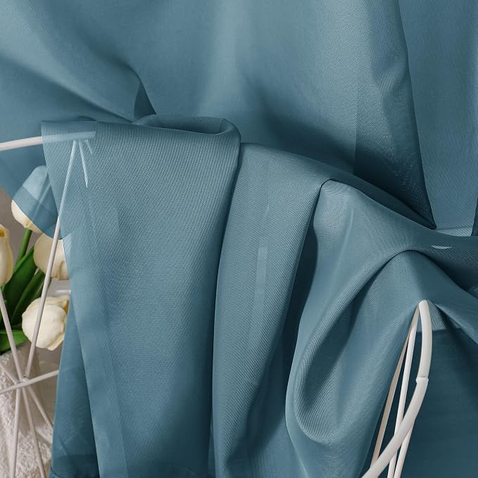 Aiyufeng Dusty Blue Sheer Curtains 54 Inch Length 2 Panels Set, Light Filtering - Image 7
