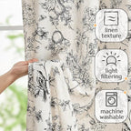 jinchan Linen Floral Curtains for Living Room 96 Inch Length Black Printed - Image 3