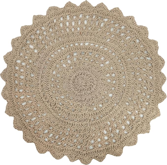Hausattire Hand Woven Jute Crochet Rug, 3’ Round – Natural, Anti-Slip Accent - Image 3