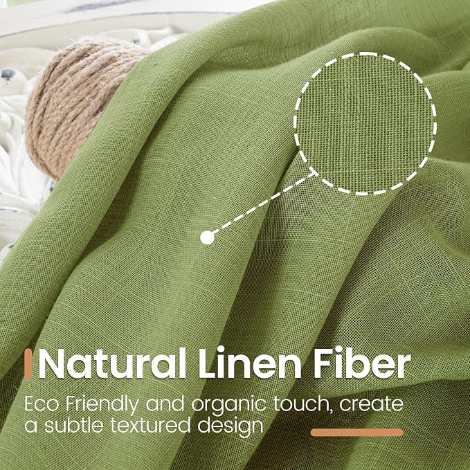 BGment 40 Inches Long Olive Green Linen Curtains - Image 3