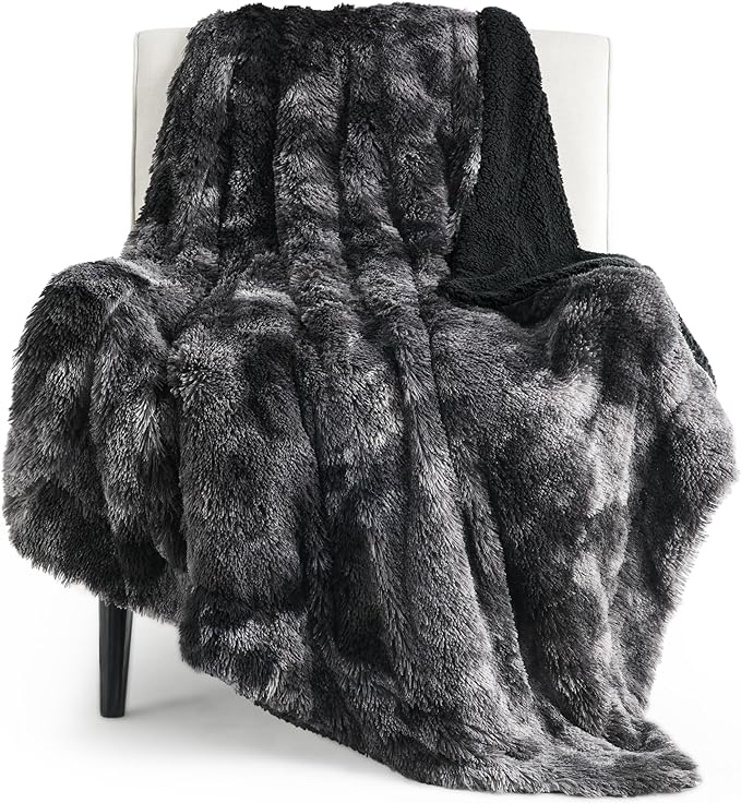 Bedsure GentleSoft Fuzzy Sherpa Faux Fur Twin Blanket Tie Dye Black Cozy Gifts by BEDSURE