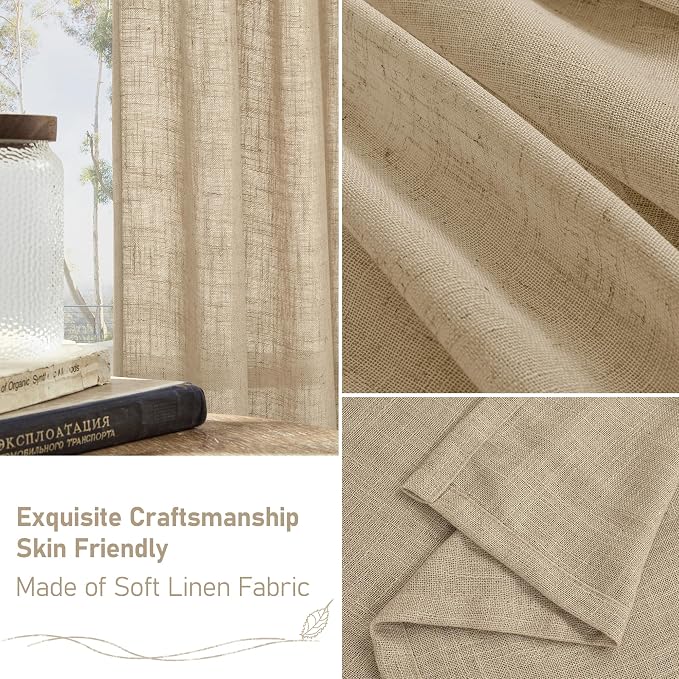 LAMIT Brown Linen Curtains 24 Inch Length, Semi Sheer Light Filtering Window - Image 6