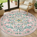 Round Area Rug for Living Room: 4 ft Floral Washable Circle Rug Soft Boho by PLHXFRSoftAreaRugs