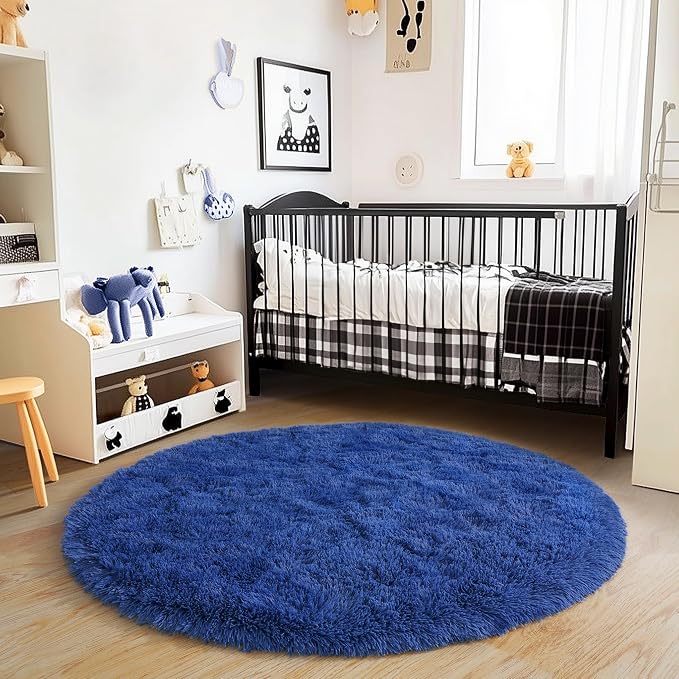 3'x3' Blue Round Rug for Bedroom, Ultra Soft Fluffy Circle Rug for Kids Girls - Image 2