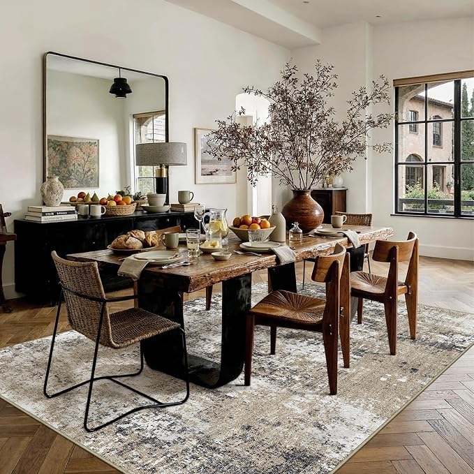 PureCozy 4x6 Abstract Area Rug Brown Washable Modern Neutral Office Carpet Non - Image 3