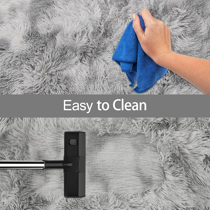 Super Soft Fluffy Living Room Area Rug 2x10 ft Tie-Dyed Light Grey Shaggy Furry - Image 7