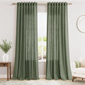 Olive Green Linen Curtains 96 Inches Long by Nanspring