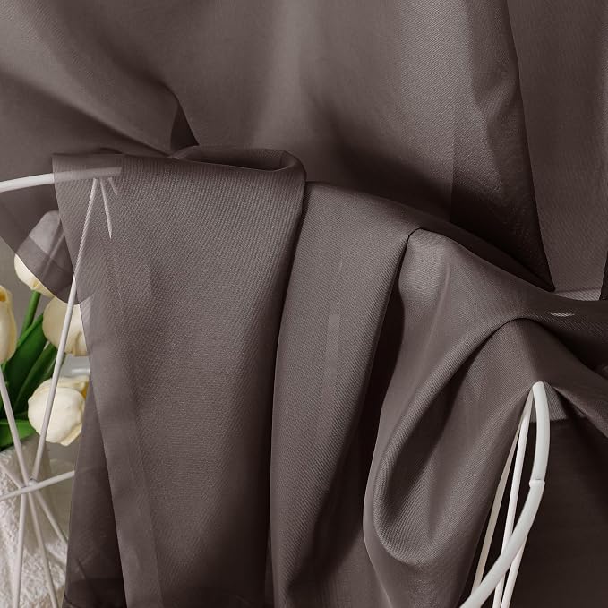 OVZME Chocolate Brown Sheer Curtains 84 Inches Long 2 Panels, Light Filtering - Image 5