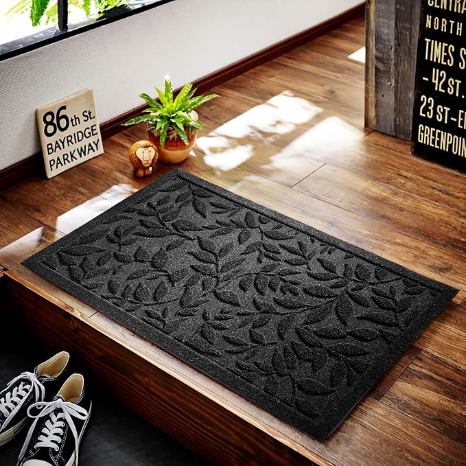Black Leaves Outdoor Indoor Entrance Doormats, Absorbent Durable Heavy Duty - Image 4