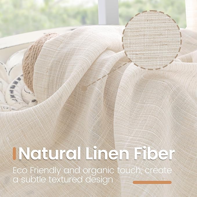 BGment Oatmeal Linen Curtains 63 Inches Long - Image 3