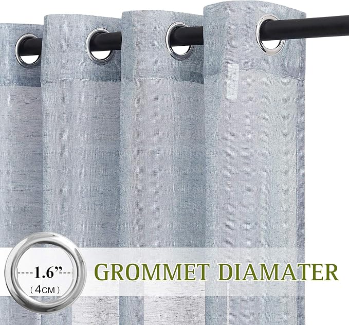 NICETOWN Linen Semi Sheer Flax Curtains 96" L, Eyelet Top Bedroom Window - Image 3