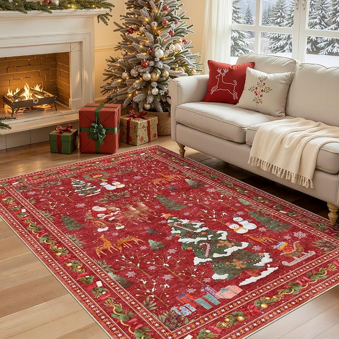 UERMEI Christmas Area Rug Living Room Rugs: 4x6 Neutral Modern Washable Festive by UERMEI