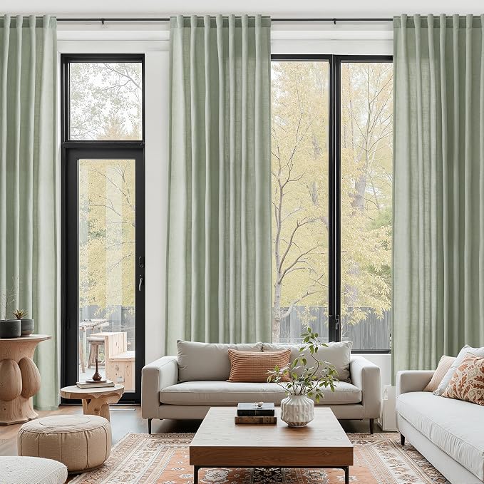 Desert Sage Linen Curtains 132 Inch Length by Nanspring