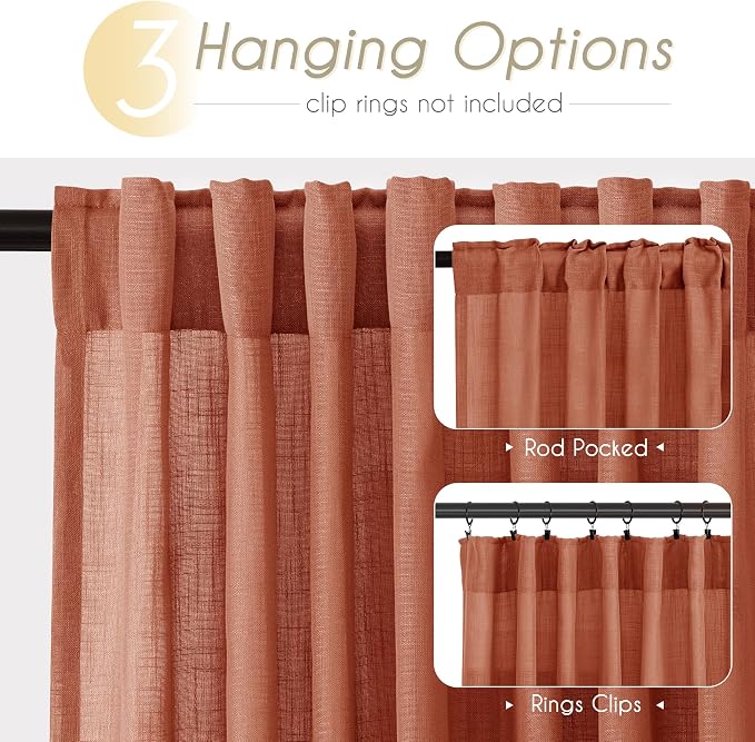 144 inch Linen Terracotta Curtains 2 Panels - Image 2