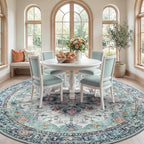 Area Rugs 8ft Washable Non-Slip, Floral Vintage Distress Print Pattern - Image 2