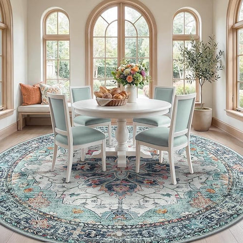 Area Rugs 8ft Washable Non-Slip, Floral Vintage Distress Print Pattern - Image 2