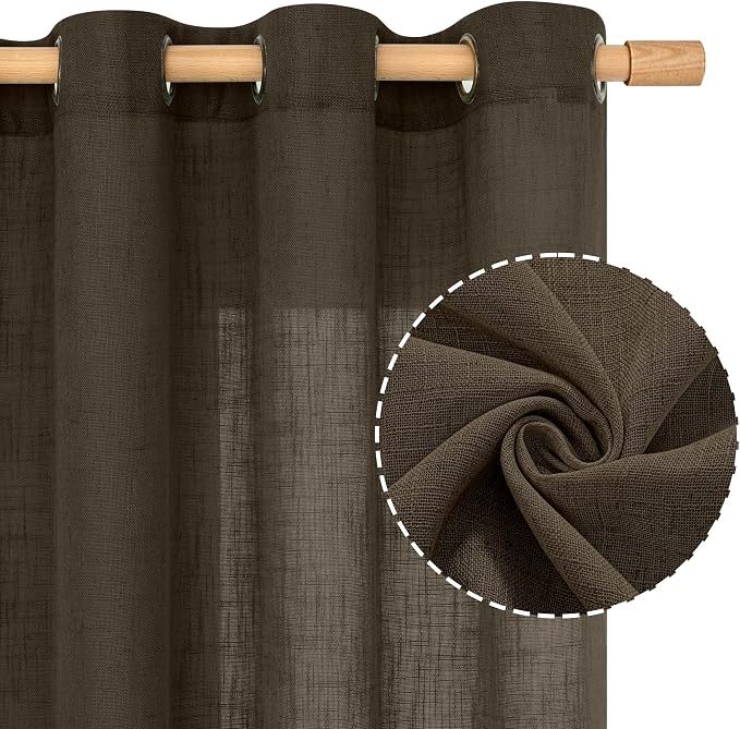LAMIT Brown Linen Curtains 48 Inch Length - Image 2