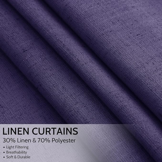 Nanspring Purple Linen Blend Light Filtering Back Tab Curtains 102 Inches Long - Image 2