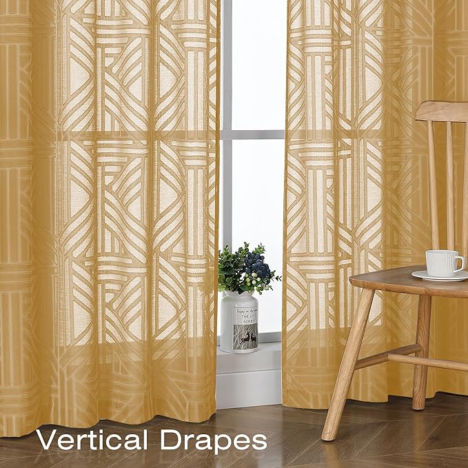 Simplebrand Gold Semi Sheer Curtains 96 Inches Long 2 Panels, Light Filtering - Image 5