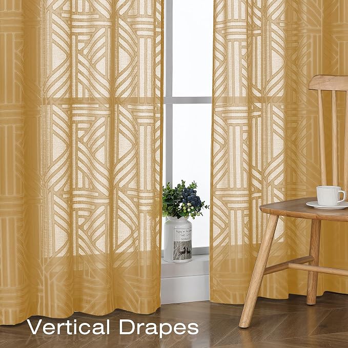 Simplebrand Gold Semi Sheer Curtains 84 Inches Long 2 Panels, Light Filtering - Image 5
