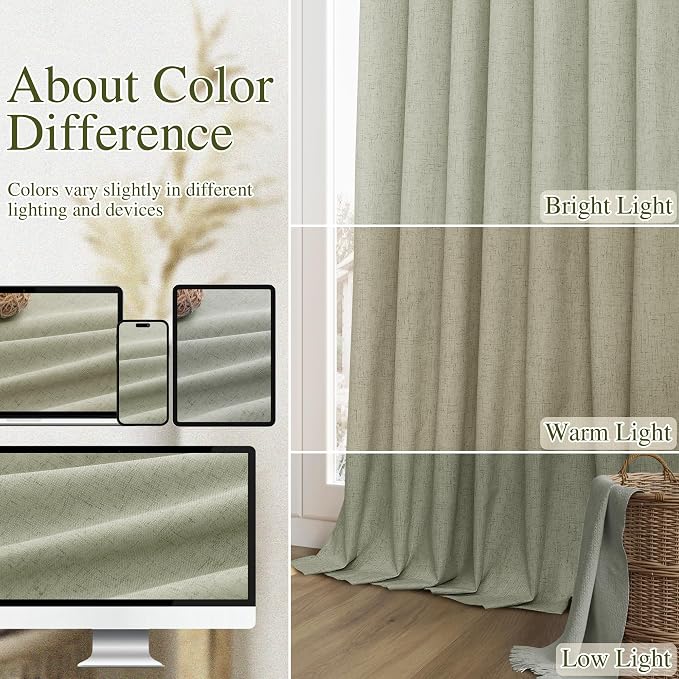 Guken 100% Blackout Linen Curtains 110 Inch Wide by 52 Inch 2 Panels Set - Image 7