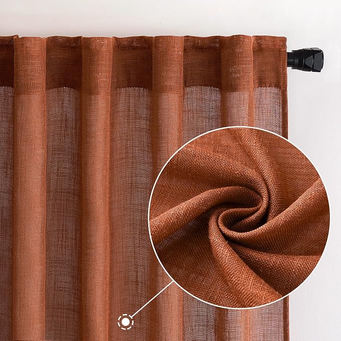 MIULEE Burnt Orange Linen Curtains 96 Inch Long - Image 2