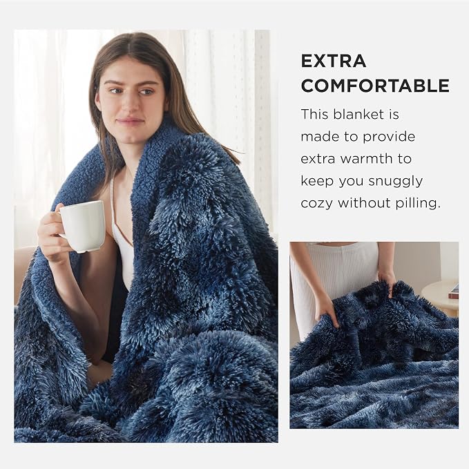 Bedsure GentleSoft Fuzzy Sherpa Faux Fur Twin Blanket Tie Dye Navy Cozy Gifts - Image 3