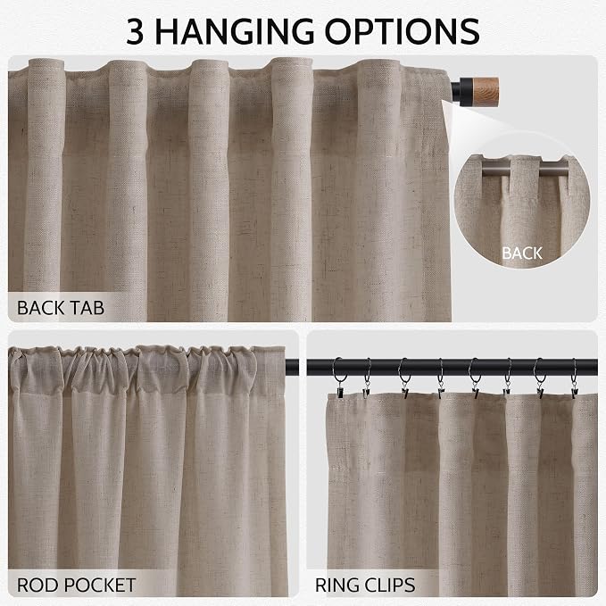 Nanspring Ecru Curtains for Living Room 72 Inches Long Linen Blend Luxury Light - Image 2