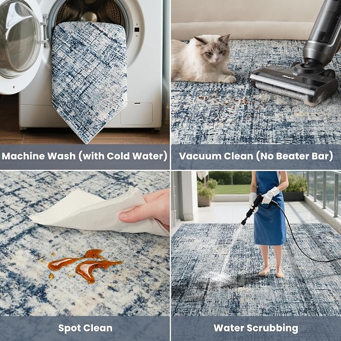 8x10 Area Rugs for Living Room Washable Rug: Anti-Skid Abstract Modern Living - Image 5