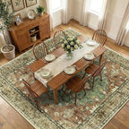 RELEANY Area Rugs Square 10ft Washable Non-Slip, Floral Vintage Distress Print by RELEANY
