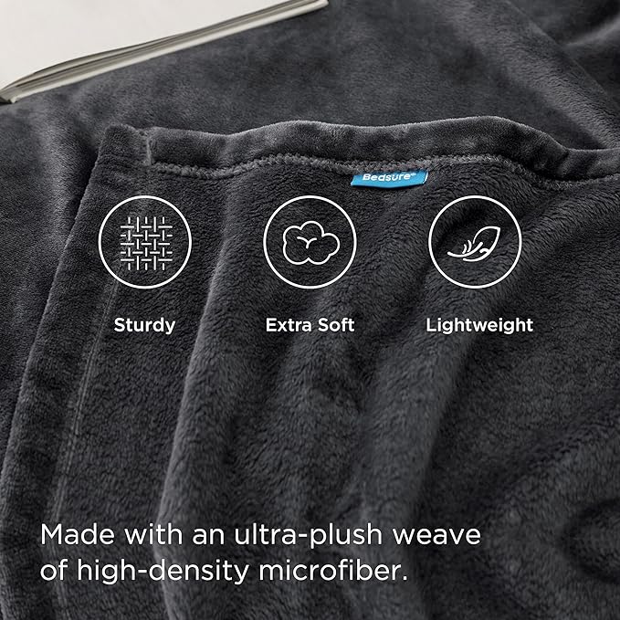 Bedsure GentleSoft Fleece Blanket Twin Size Dark Grey - Image 4