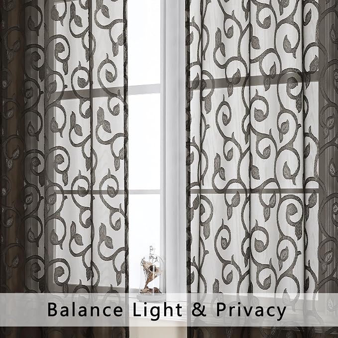 OWENIE Furman Chocolate Sheer Curtains 84 inches Long - Image 3