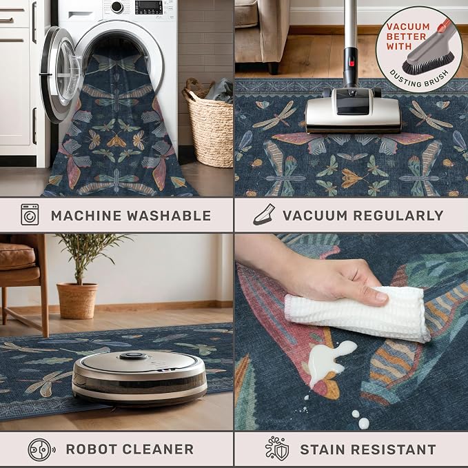 Vintage 2x6 Navy Blue Bathroom Rugs - Image 4
