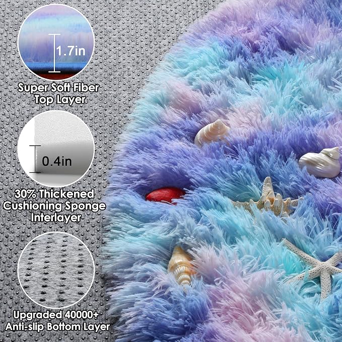 ONASAR Rainbow Round Area Rugs 6ft, Fluffy Soft Bedroom Circle Rug - Image 2