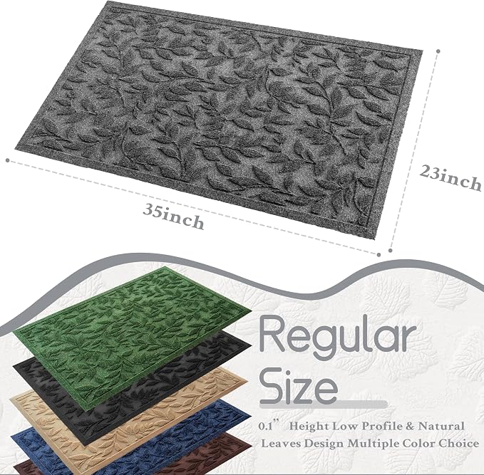 Grey Leaves Outdoor Indoor Entrance Doormats, Absorbent Durable Heavy Duty - Image 2