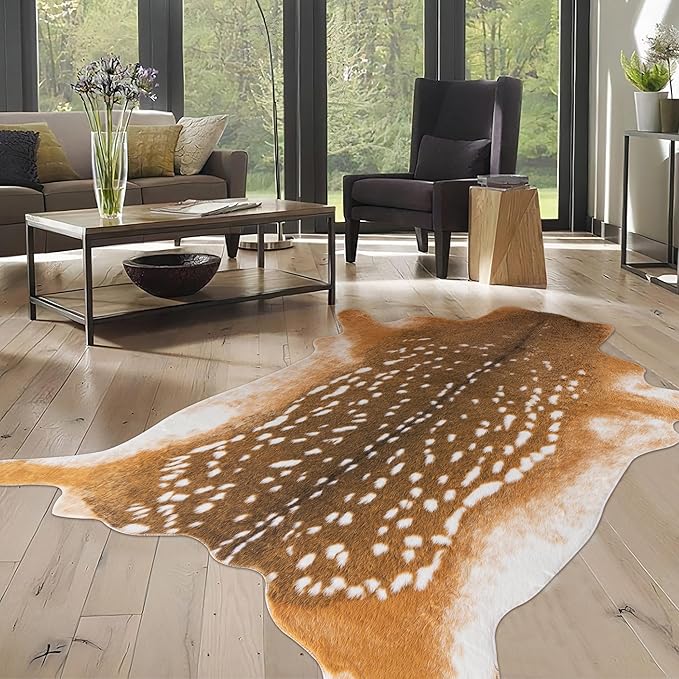 Deer Rug Antelope Print Rug, 5.2x7 Feet Faux Deer Hide Fawn Animal Print Skin by WARMHAVEN