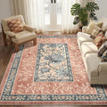 GarveeHome Terracotta Teal Washable 5x7 Area Rugs, Botanical Grove Vintage by GarveeHome