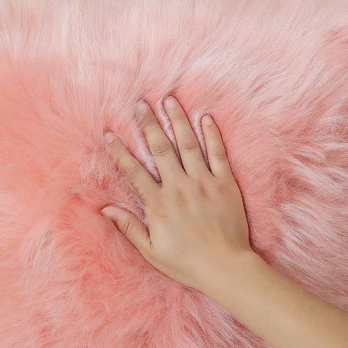 linmopm Faux Fur Rug Sheepskin Shag Fluffy Fuzzy Pink 3x4 ft Rugs - Image 4