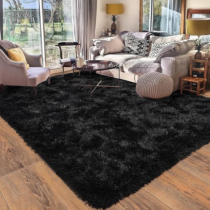 Black Rugs for Living Room 10x14, Soft Shaggy Modern Shag Area Rug for Bedroom by Quntue