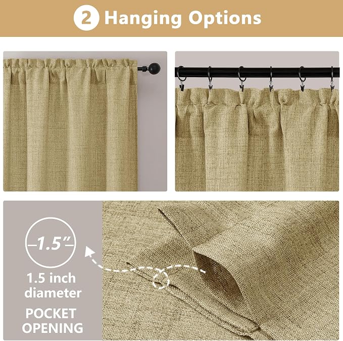 OVZME Valance for Windows, Light Filtering Faux Linen Textured Small Kitchen - Image 7