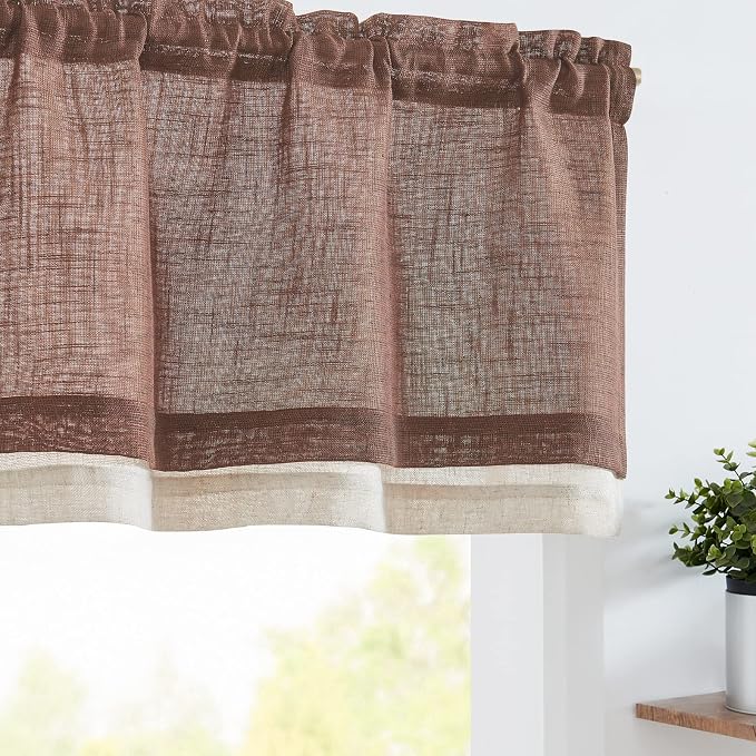 jinchan Linen Valance for Farmhouse Living Room Windows 16 Inch Slubbed Crossed by JINCHAN