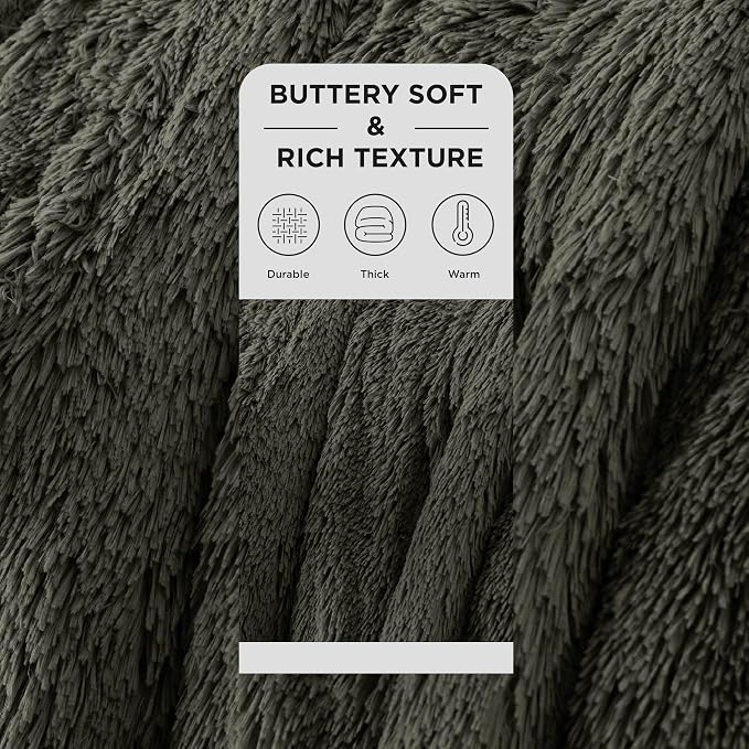 Bedsure GentleSoft Fuzzy Sherpa Faux Fur Twin Blanket Olive Green Cozy Gifts - Image 2